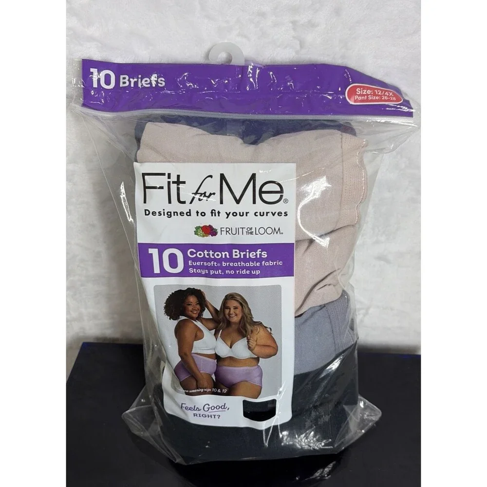Fruit of the Loom Fit for Me 10 Cotton Briefs Size 12 / 4X 26-28 Multicolor NEW